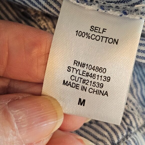 Chloe & Katie Blue Medium Striped Boho  Cottagecore Embroidered Wrap Top - Picture 7 of 10